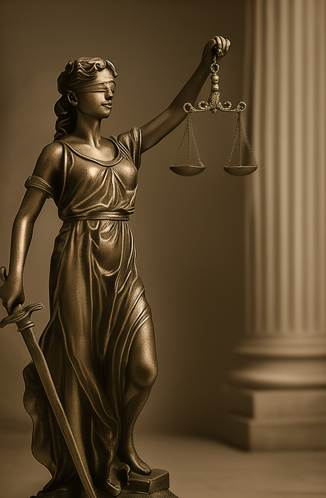 Legal professional holding a balance scale